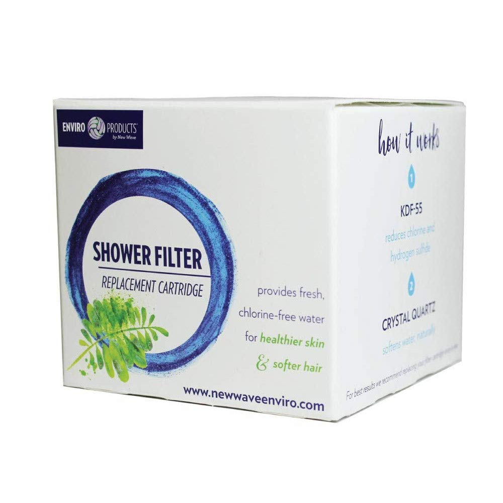 New Wave Enviro shower filter system installed, easy cartridge replacement visual