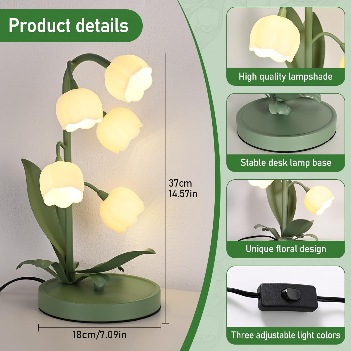 NewAoNaSen Flower Table Lamp closeup blooms showcases delicate petals for ambience.