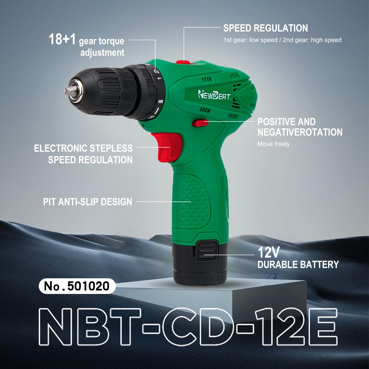 NEWBEAT cordless drill LED light helps precise work in tight spaces.