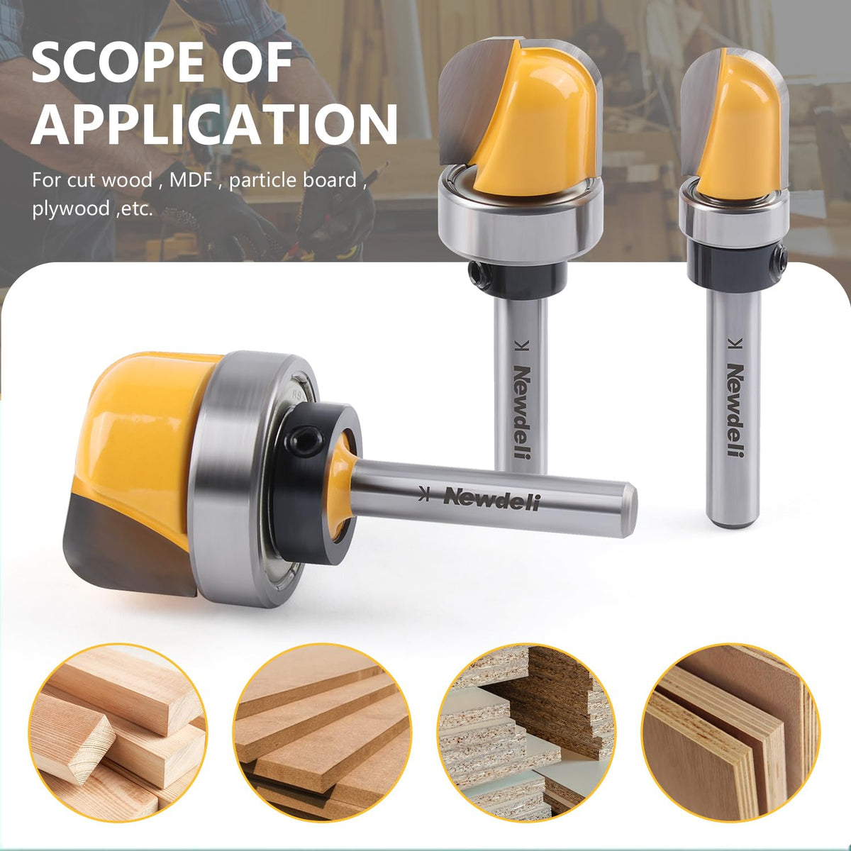 Newdeli bearing-guided router bit for steady routing