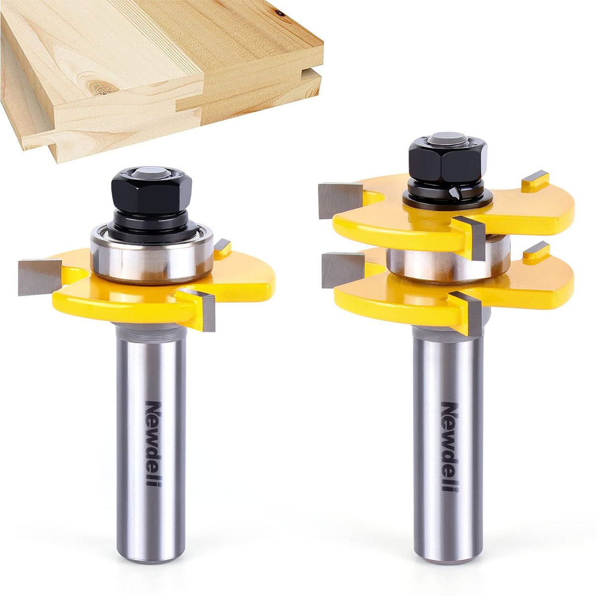 Newdeli half‑inch shank tongue and groove router bit set for precise joints.
