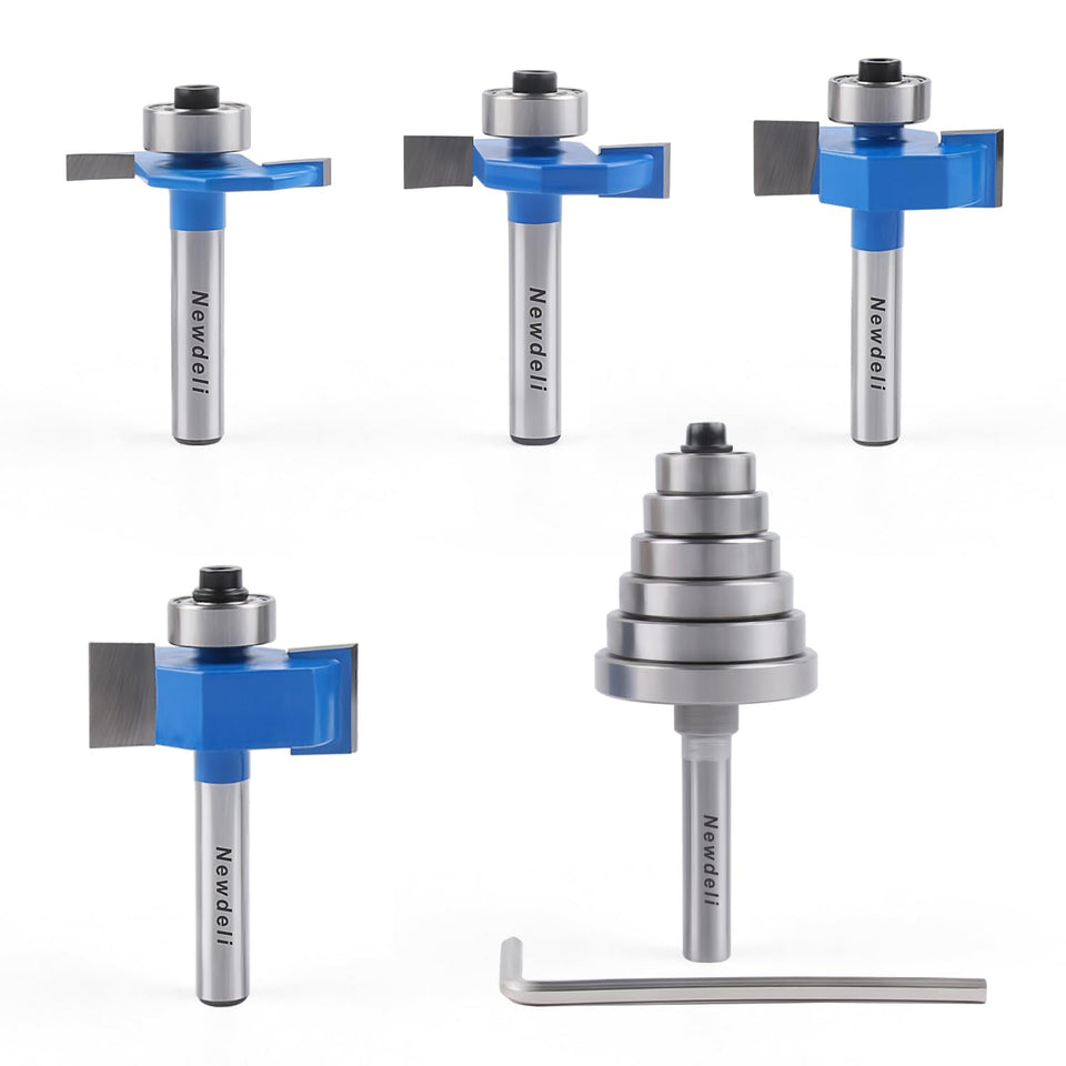 Newdeli rabbet router bit set 1/4in shank with four cutting heights for flexible joinery.