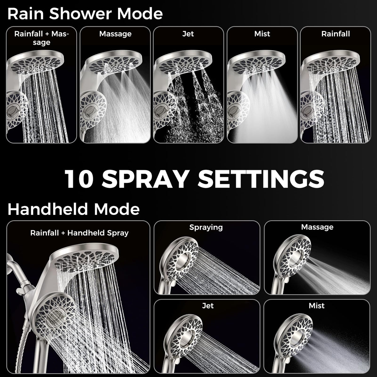 Newfinde dual shower head assembly shown for complete shower setup