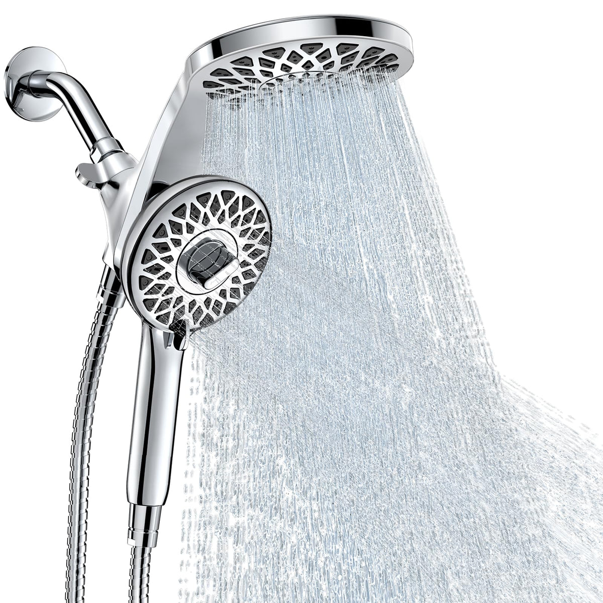 Newfinde dual shower head with magnetic dock for effortless docking.