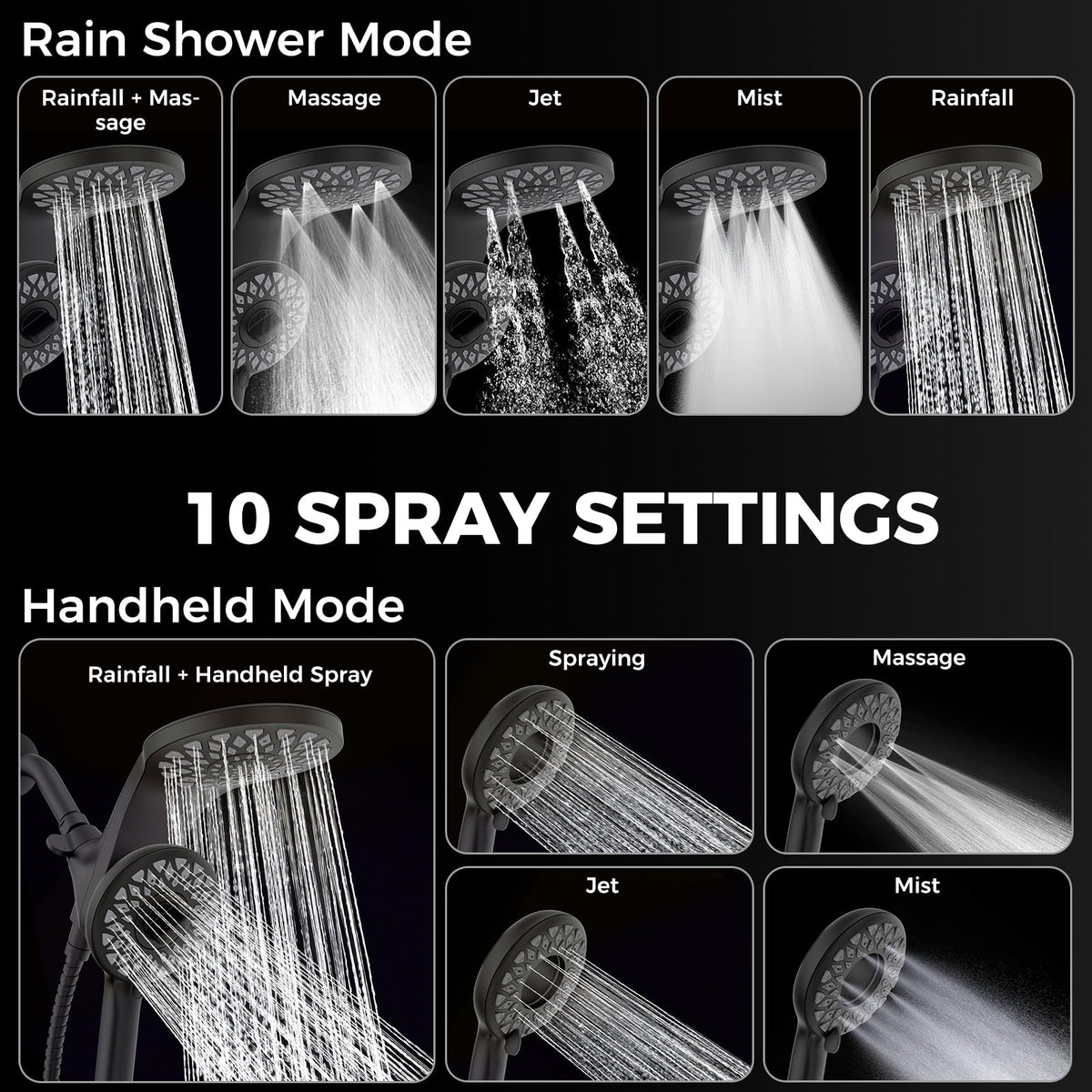 Newfinde dual shower head with detachable handheld stays docked securely.