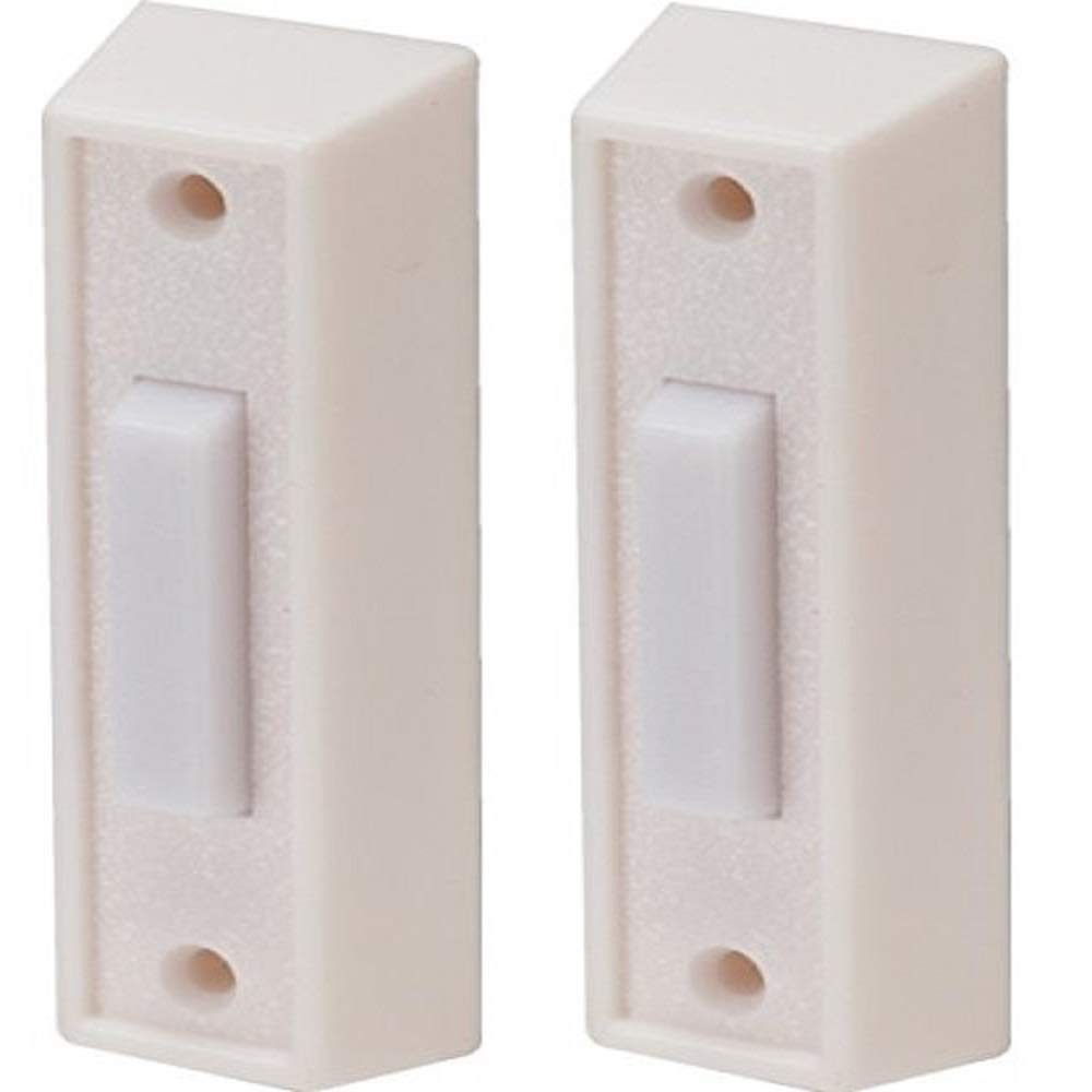 Newhouse door chime kit shows a compact white design and dimensions.