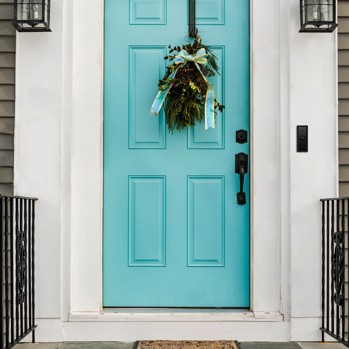 Newhouse Hardware black doorbell button in home setting for digital chimes.