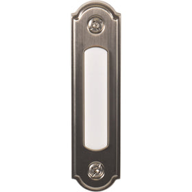 Newhouse Hardware LED door chime button front view satin nickel glow for nighttime visibility.