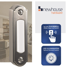 Newhouse Hardware doorbell button lit face highlights after-dark entry.
