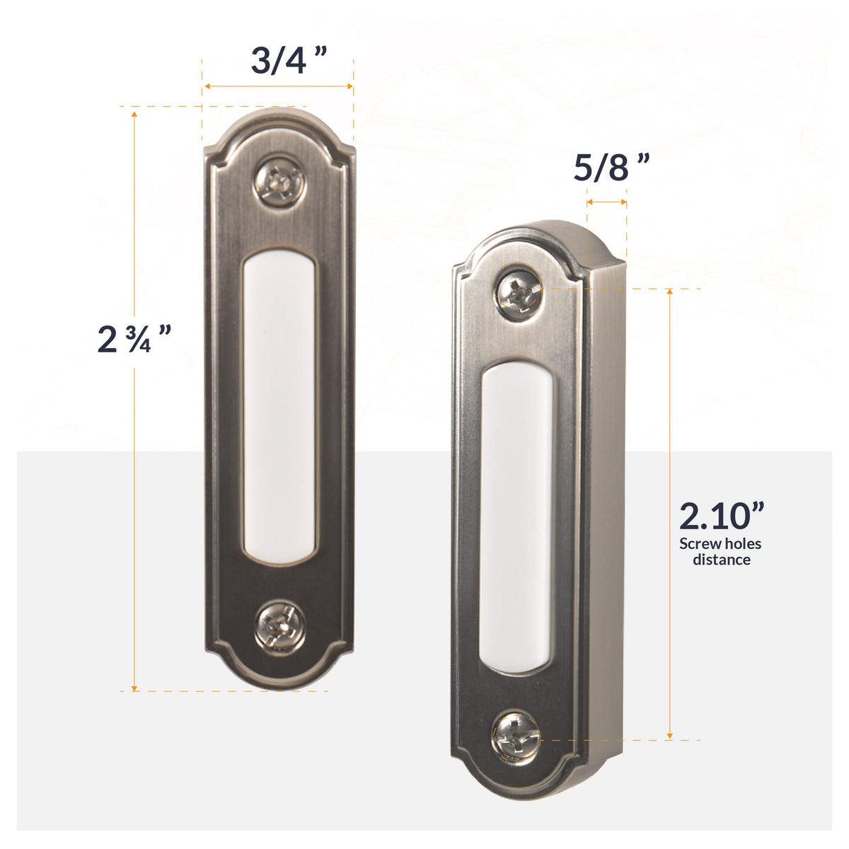 Newhouse LED door chime button side view shows slim surface-mount profile.