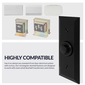 Newhouse Hardware black flush-face doorbell button blends with most door styles.