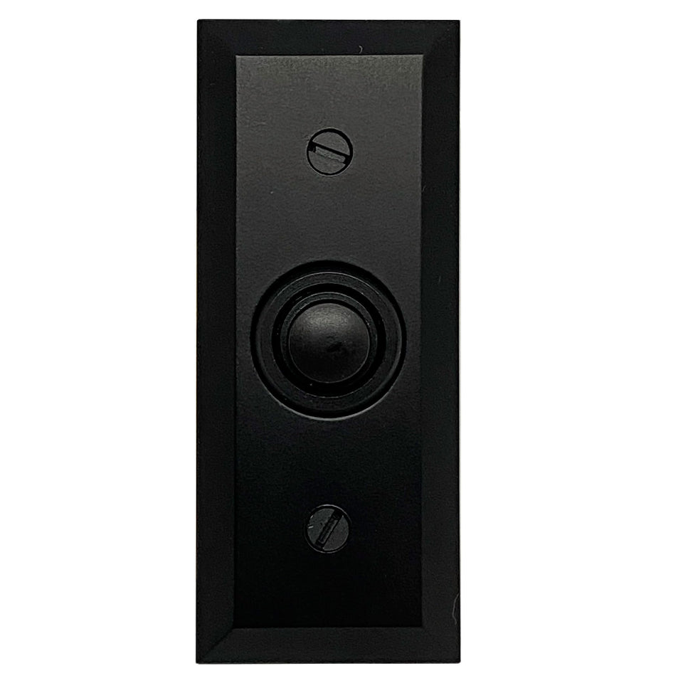Newhouse Hardware rectangular recessed doorbell button in black, flush-mount design for elegant front entry.