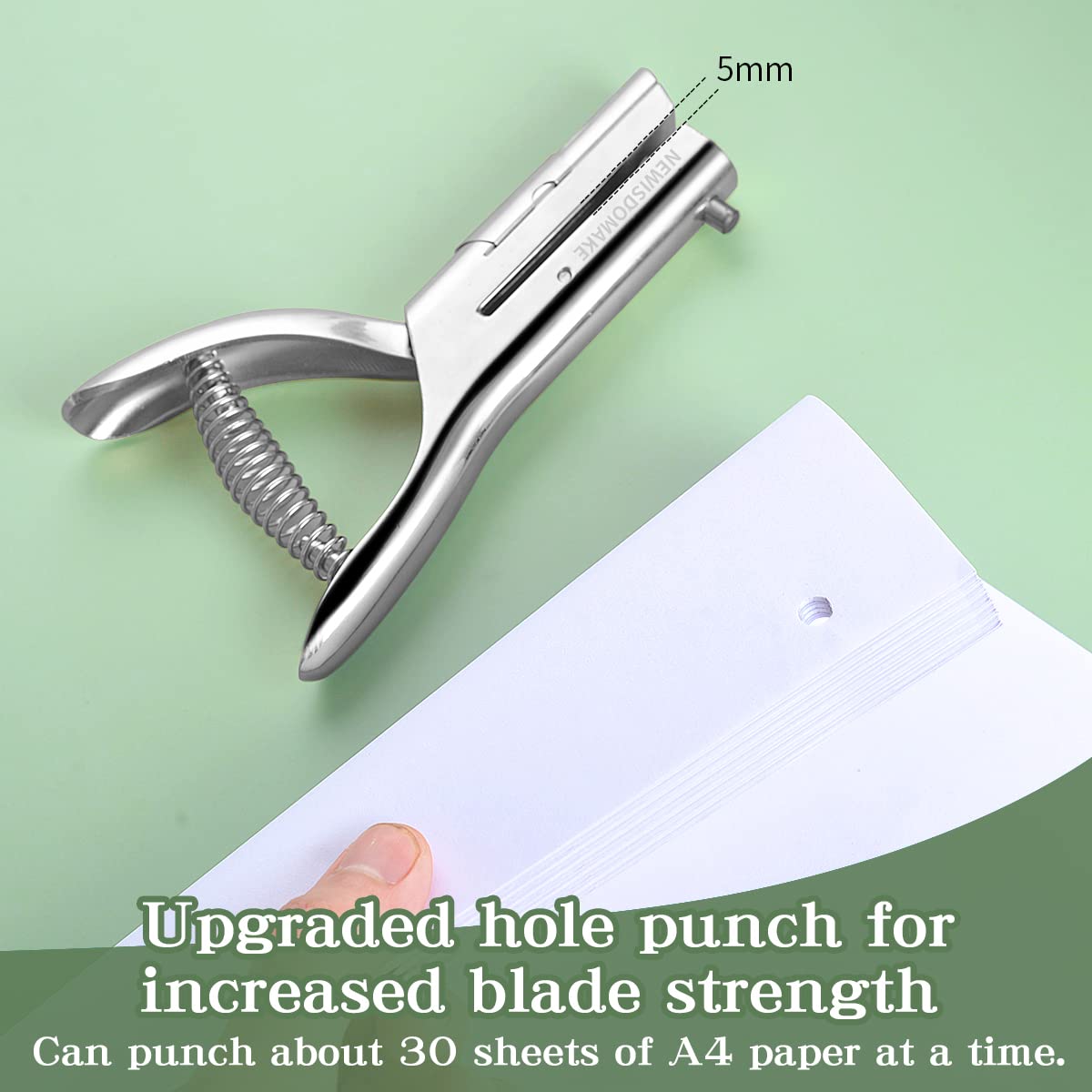 Newisdomake compact hole punch fits neatly on a desk and is easy to store.
