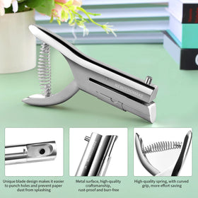 Newisdomake heavy-duty hole punch features a stainless steel grip for comfort and control.