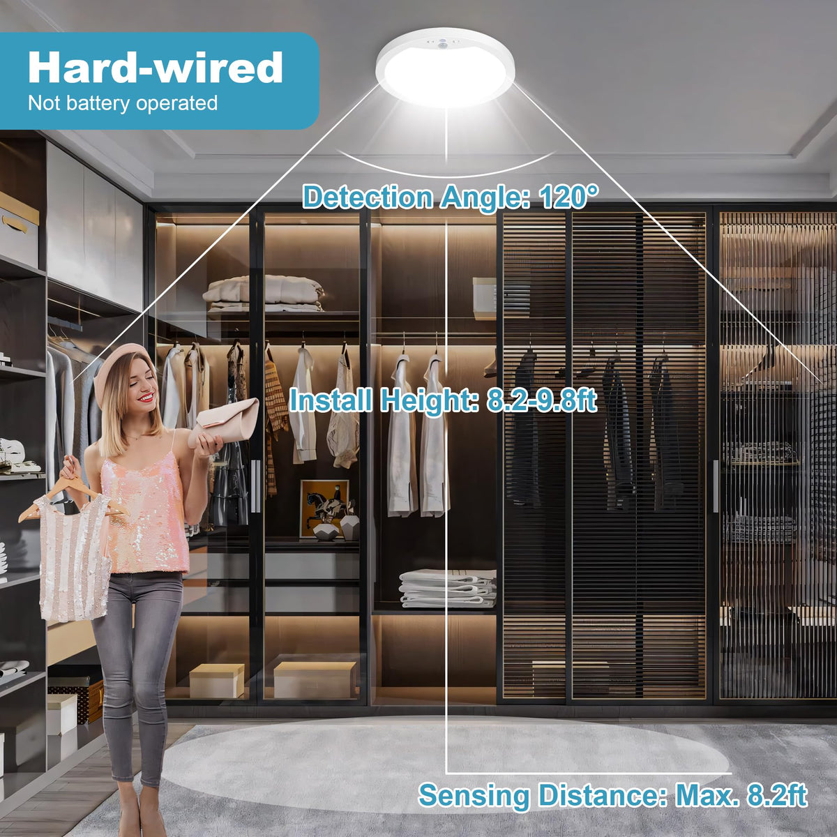 NEWKAZ ceiling light ON mode shown as always-on option when wired