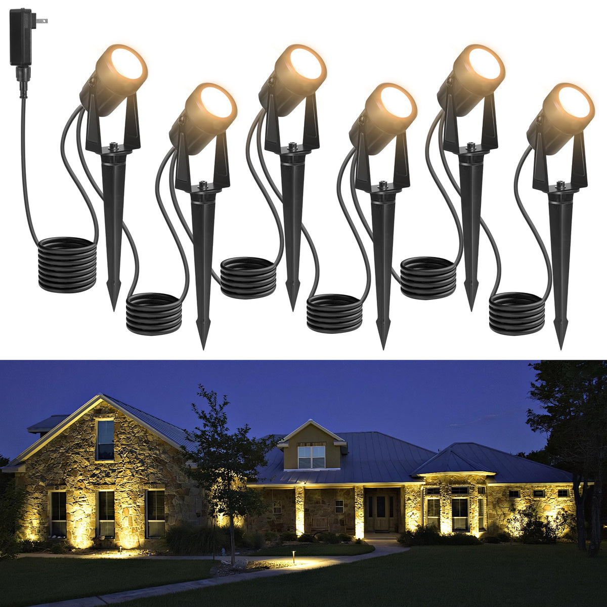 NEWKAZ outdoor spotlight with warm white 18W for yard accents.
