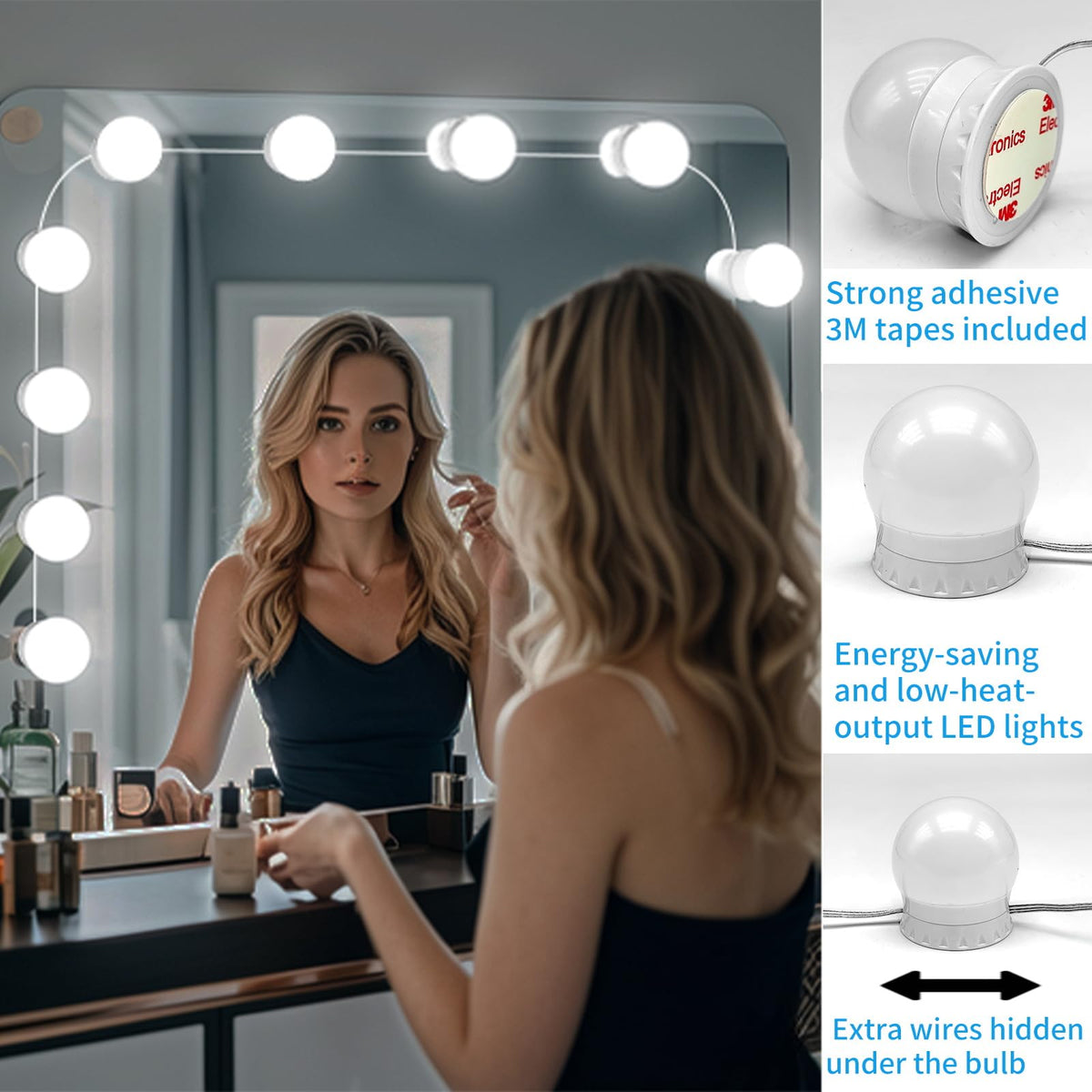 10-level brightness for subtle to bright makeup tasks