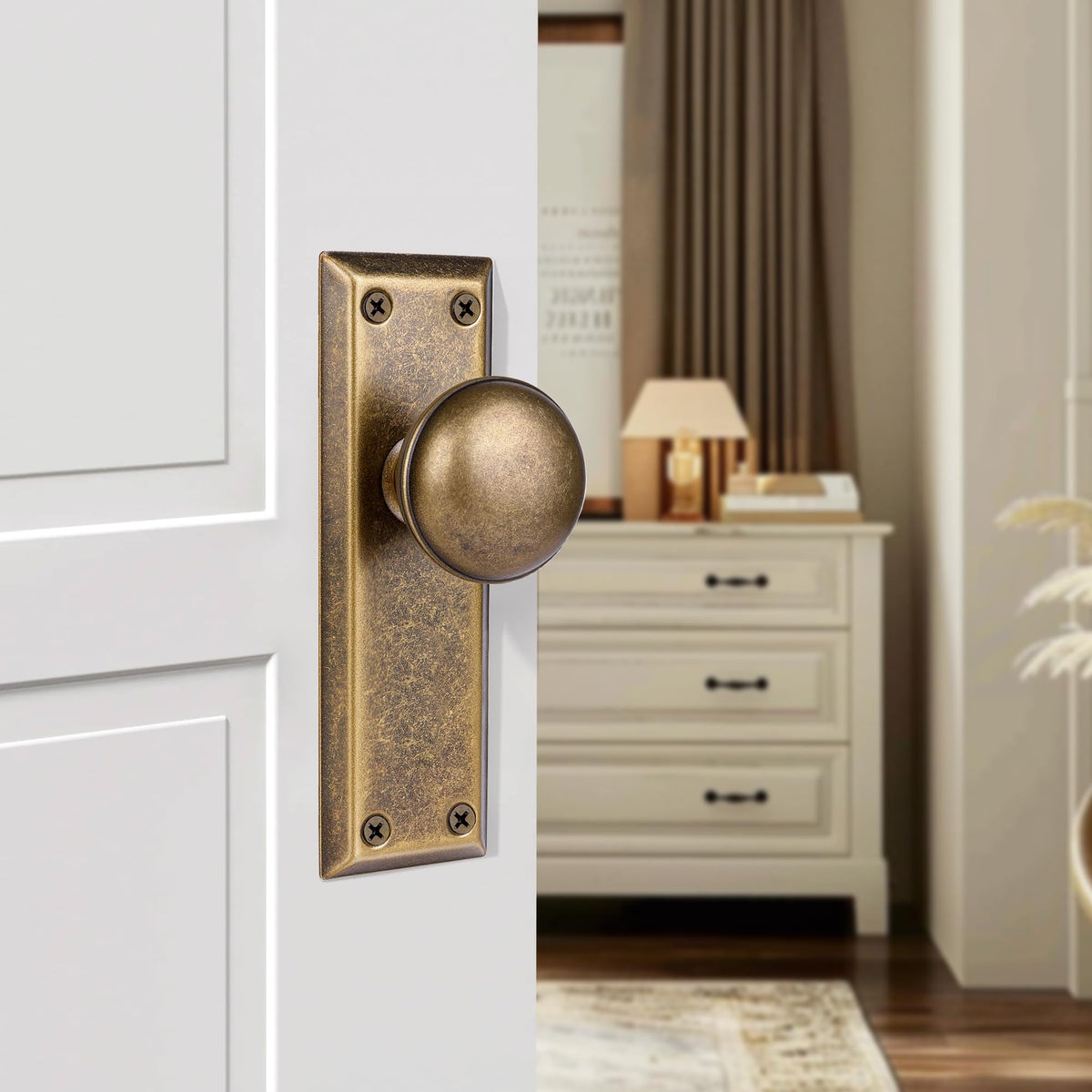 newliplace antique brass long plate detail adds vintage charm to interior doors.