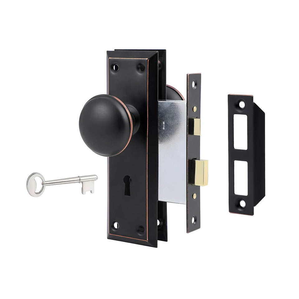 Newliplace mortise lock set front view showing vintage oil rubbed bronze finish for interior doors