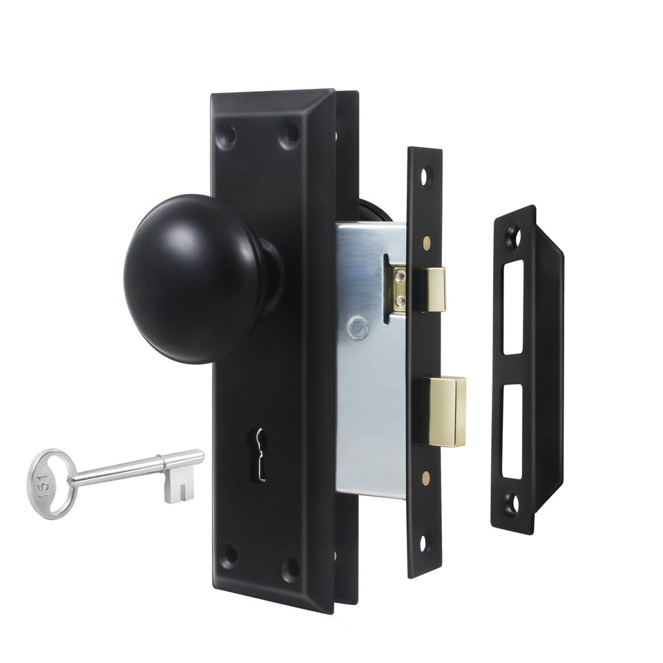 Newliplace mortise lock set in matte black front view for interior privacy and style.