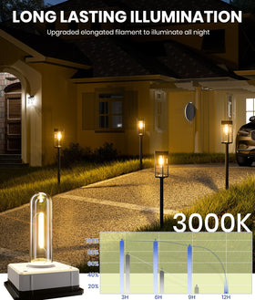 NEWMESSI warm white filament-style glow adds retro charm to patios and paths.