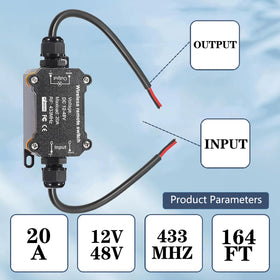 NEWNEWLIU DC12V remote switch installation showing receiver placement between devices