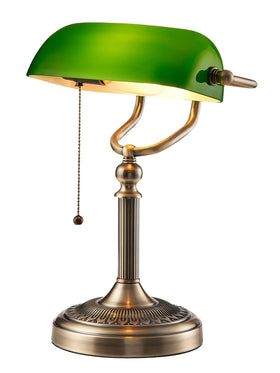 Newrays green glass bankers lamp with pull chain for focused reading