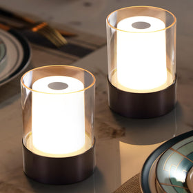 NEWSEE LED 4 inch mini cordless table lamp front view with warm ambient light