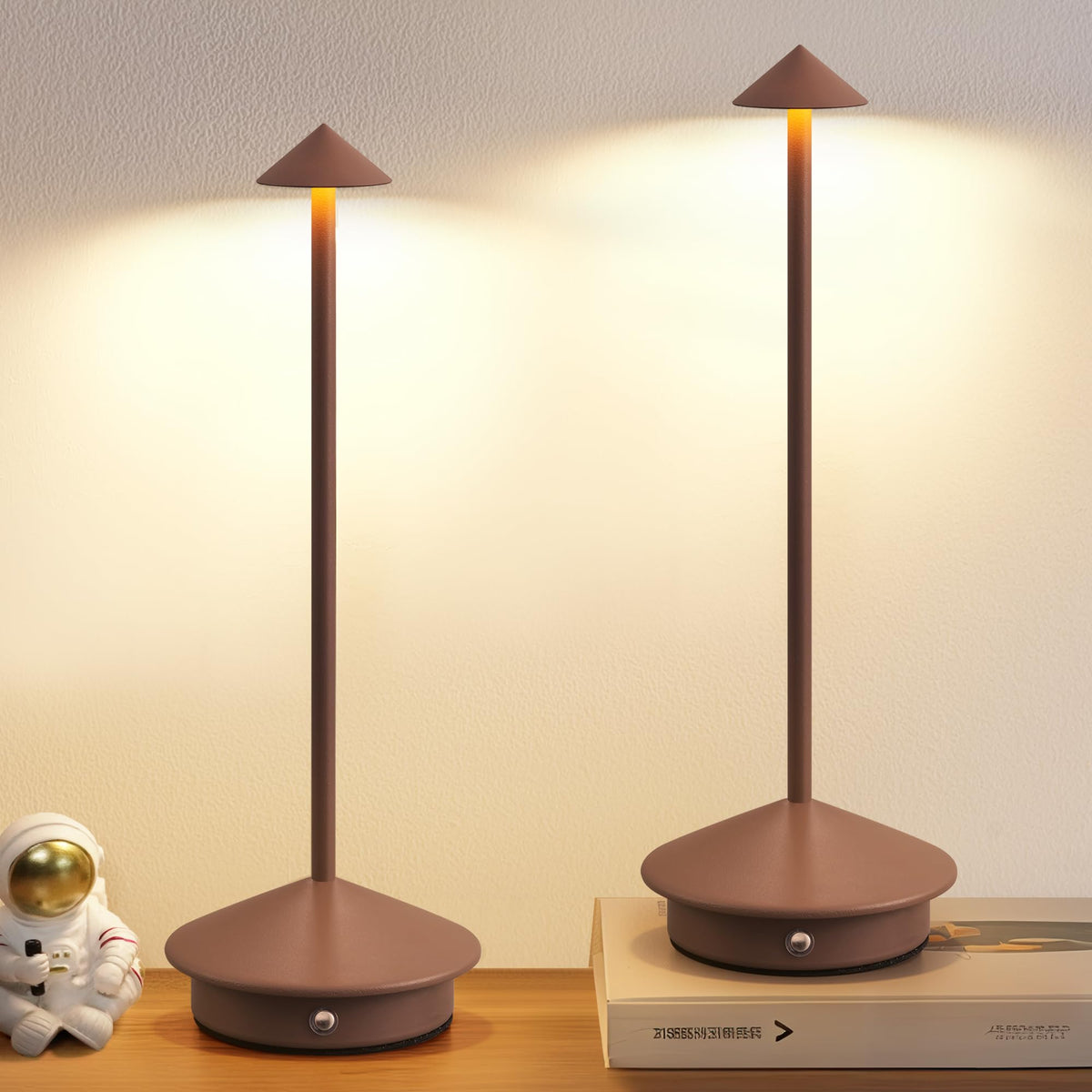 NEWSEE modern cordless lamp with brown stand for versatile room lighting.