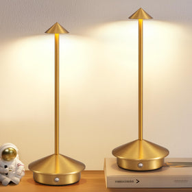 NEWSEE modern cordless table lamp set in gold, side view for cordless placement flexibility.