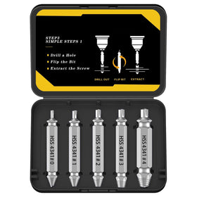 Newte 5-piece HSS screw extractor set in storage case for quick fastener removal.