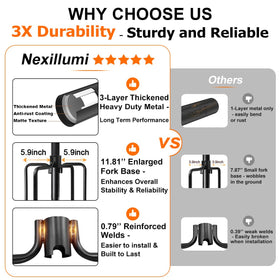 Nexillumi adjustable-height poles extend from 12 to 15 feet for versatility.