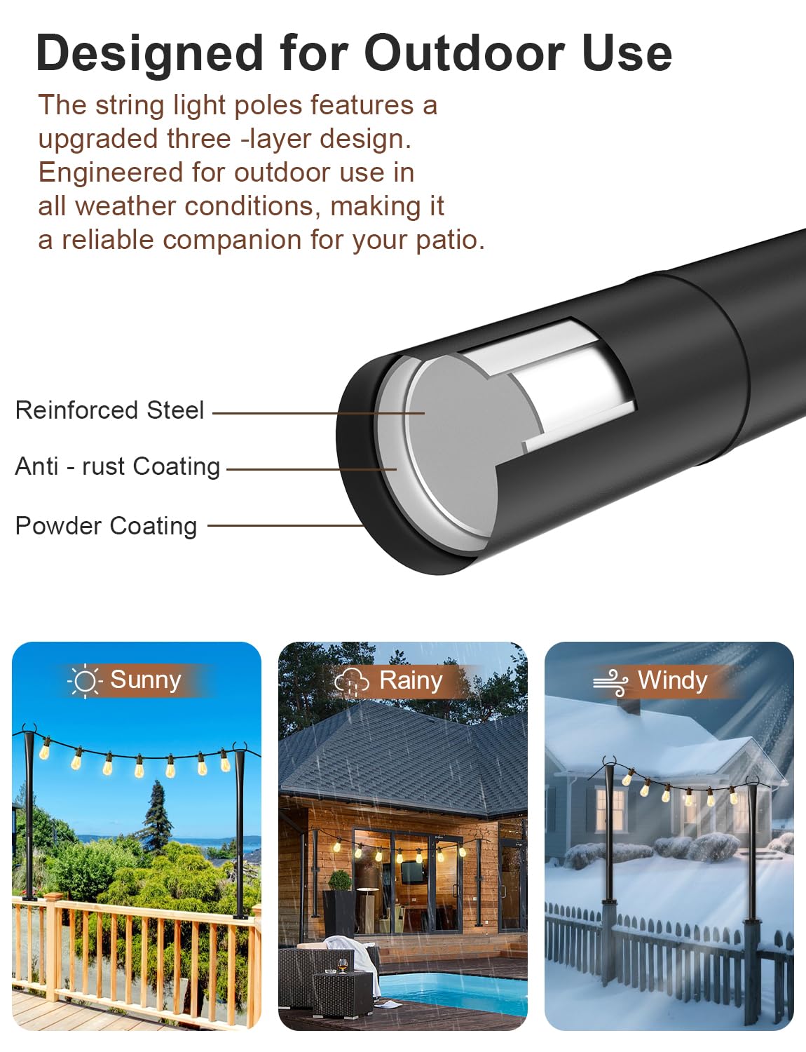 Nexillumi rust resistant metal coating prolongs outdoor use with minimal maintenance.