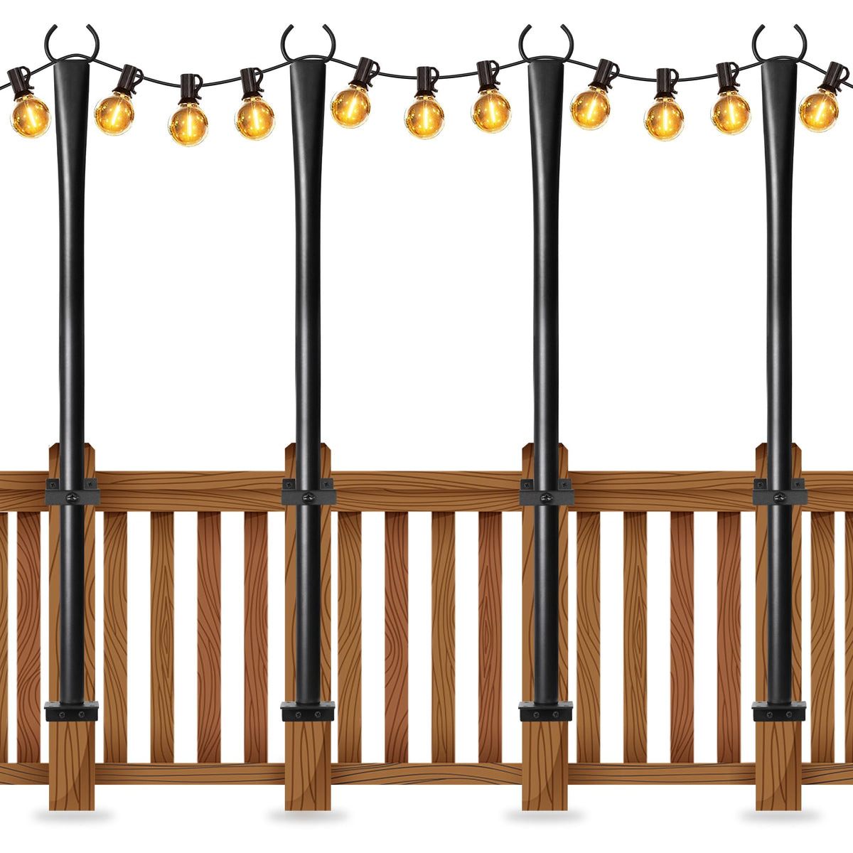 Nexillumi string light poles deck 5ft for secure outdoor lighting.