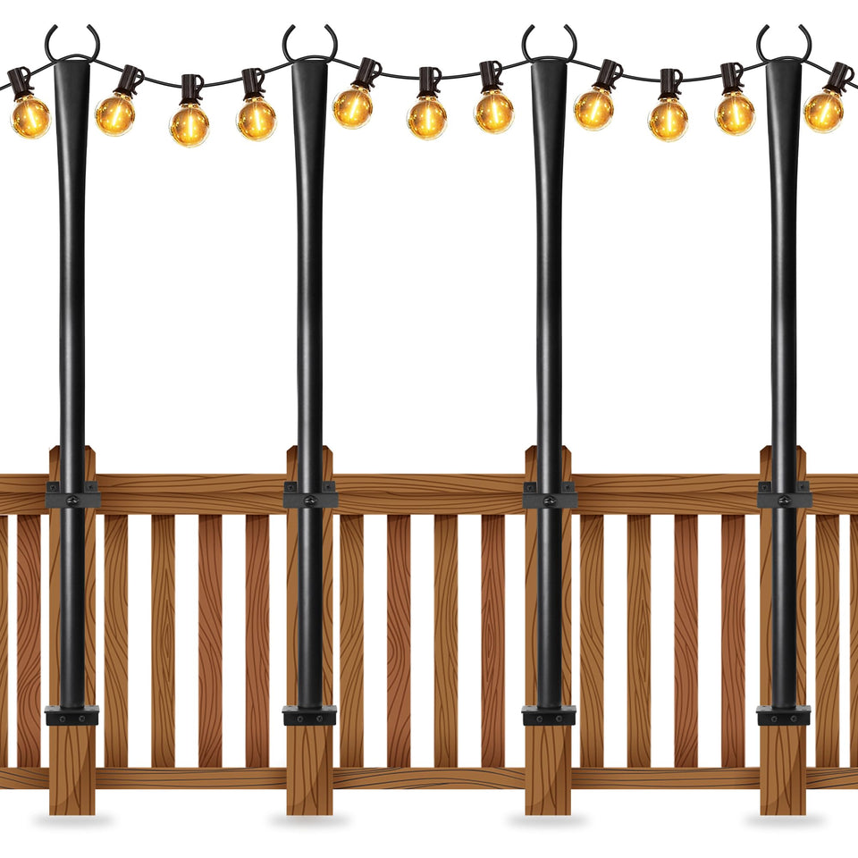 Nexillumi string light poles deck 5ft for secure outdoor lighting.