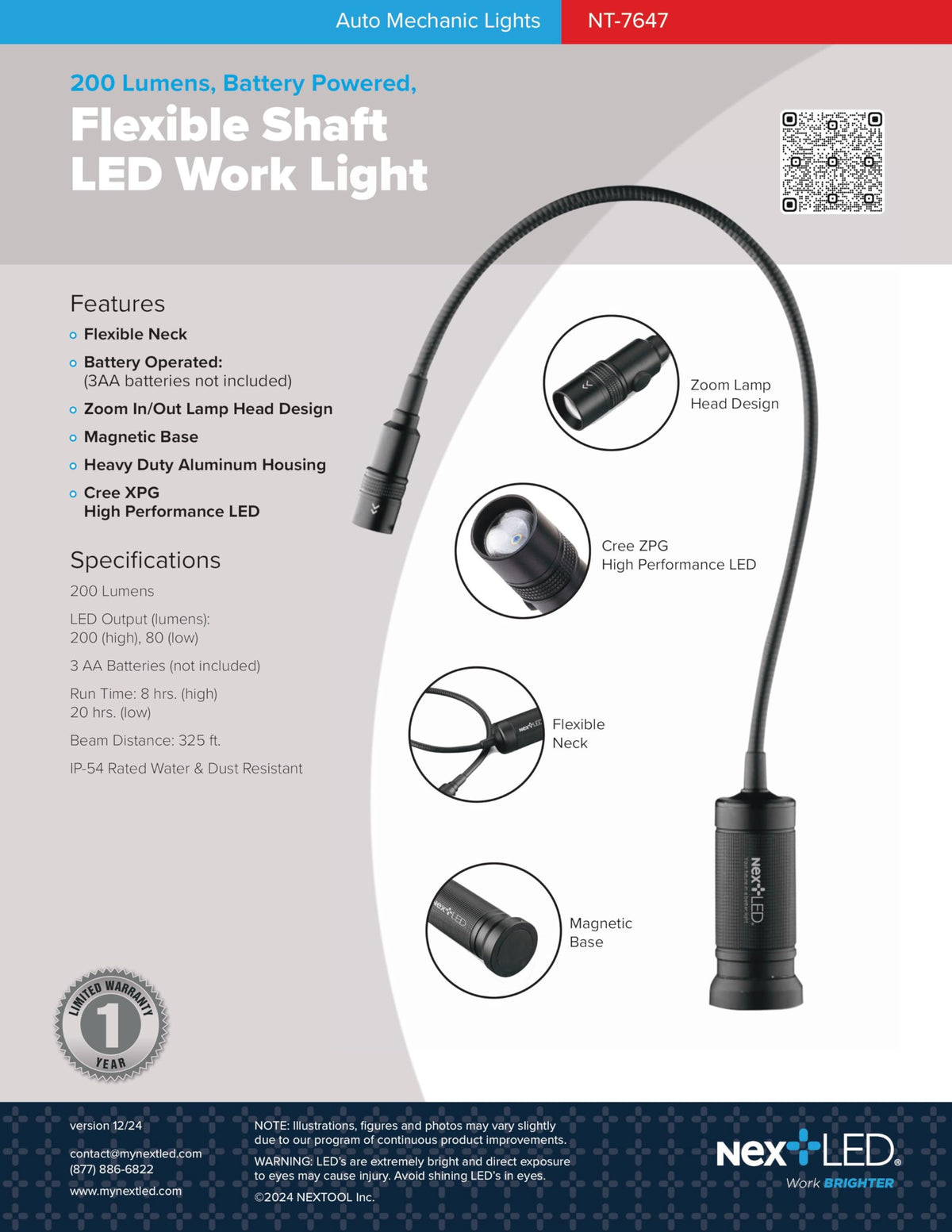 NextLED NT-7647 magnetic-base light on metal surfaces for hands-free work