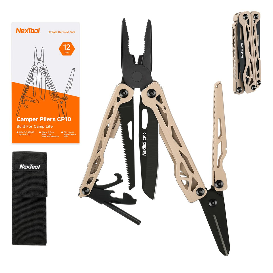 NexTool Camper CP10 multitool in hand, ready for camping tasks