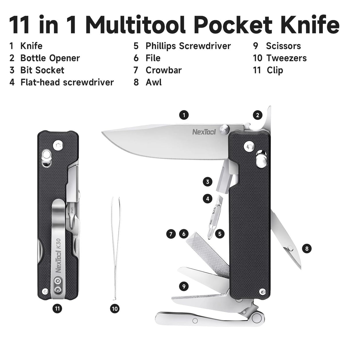 NexTool Knight K30 axis lock, secure blade for safe one-handed use.