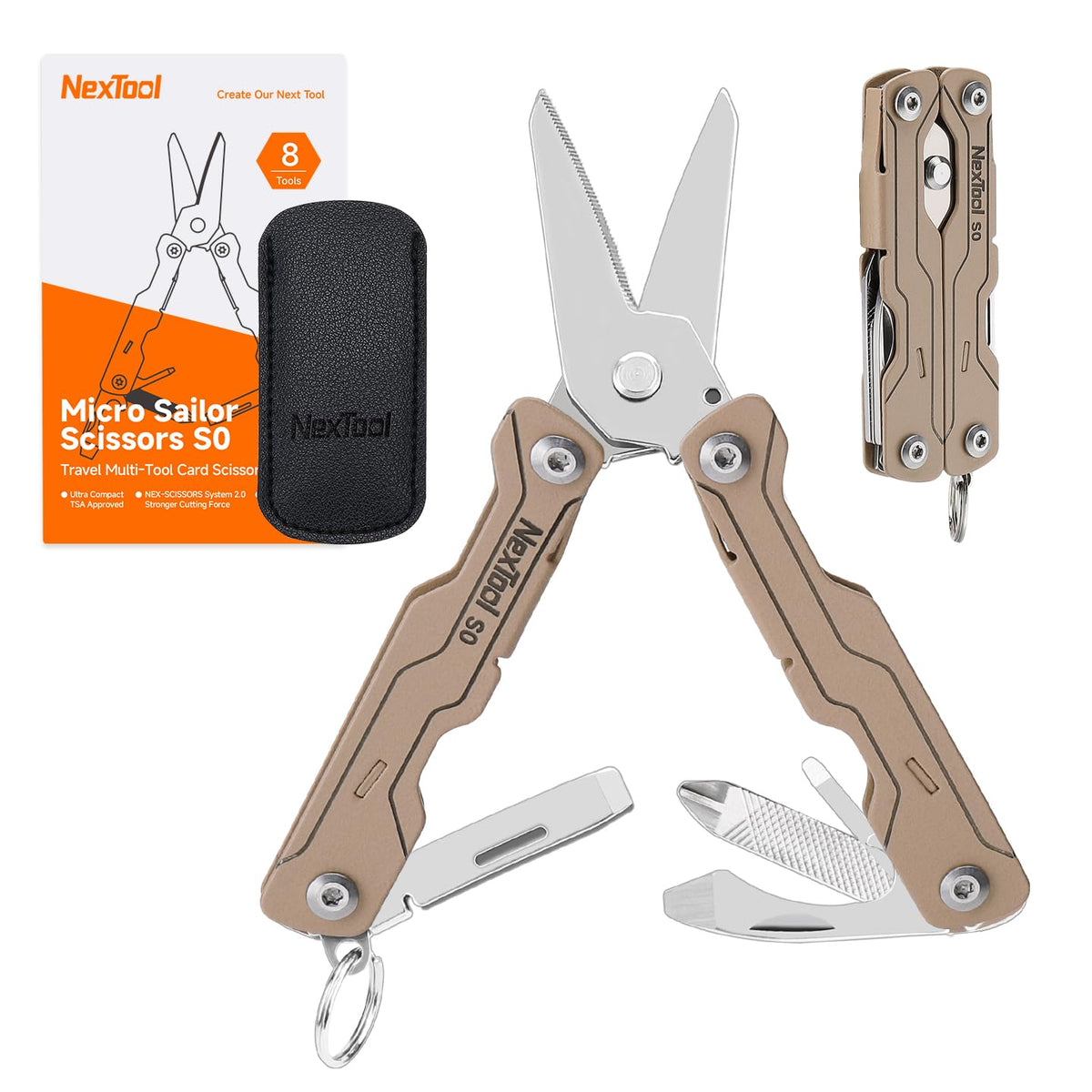 NexTool Micro Sailor S0 on keychain with compact scissors for quick fixes.