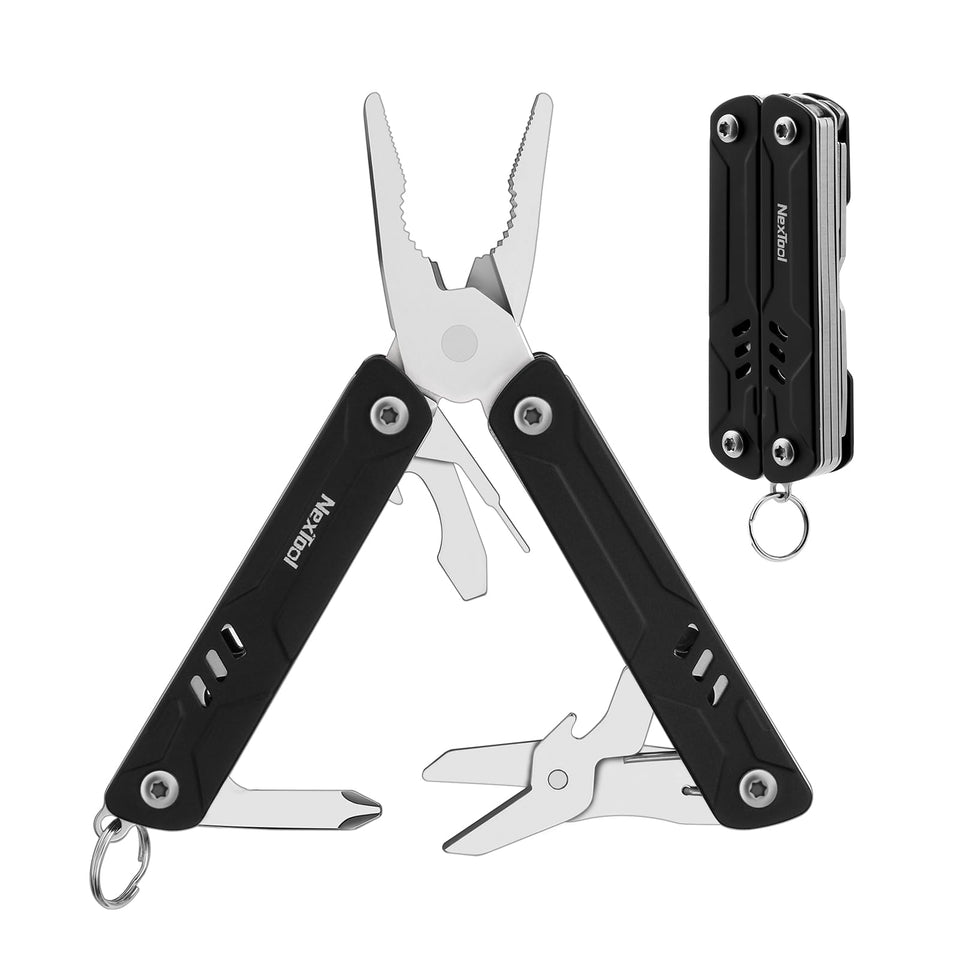 NexTool Mini Multitool needle-nose pliers close-up for precise on-the-go adjustments.