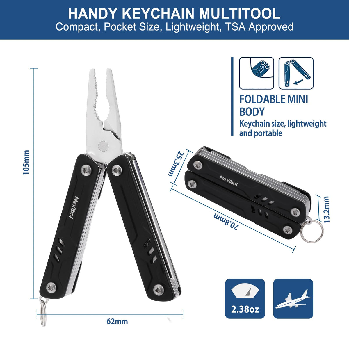 NexTool Mini Multitool regular pliers and wire cutters in a compact frame.