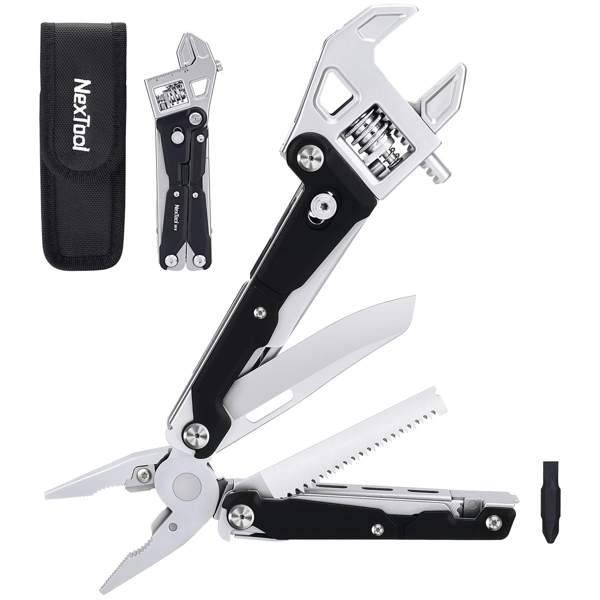 NexTool W4 adjustable wrench, foldable design for easy pocket carry.