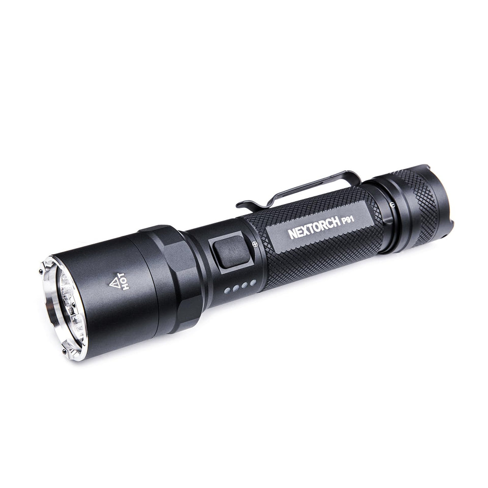 NEXTORCH P91 flashlight beam 5000 lumens for clear outdoor visibility.