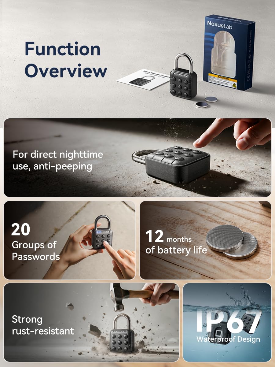 NexusLab Digital Padlock IP67-durability close-up shows weatherproof construction.