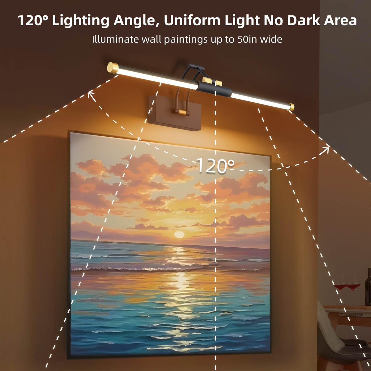 Neymlya swing arm provides 120° beam angle for precise art lighting.