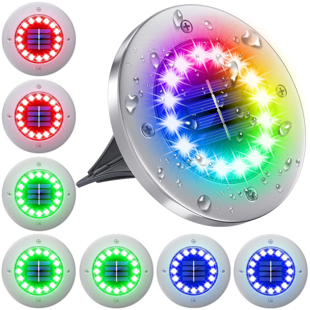 NFESOLAR 8-pack solar ground lights illuminate pathways with bright multi-color LEDs.