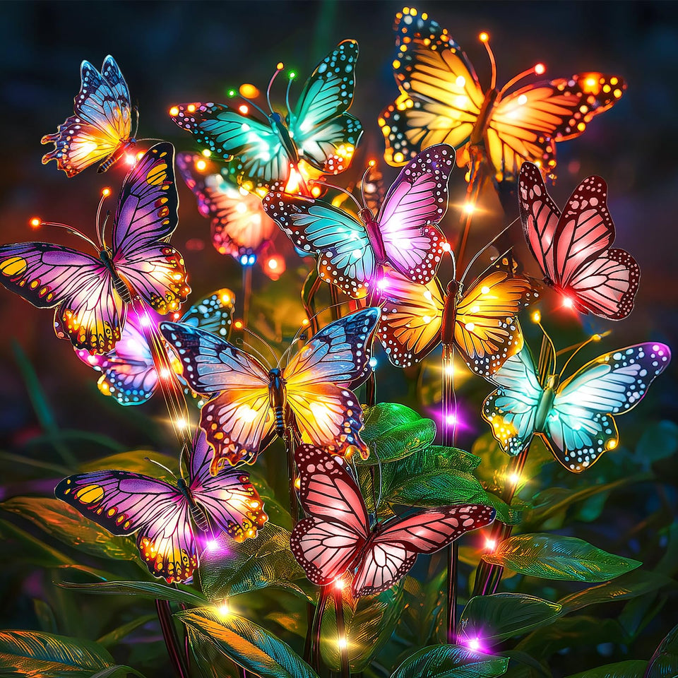 NFEVER solar butterflies on leaves illuminate outdoor spaces at night.
