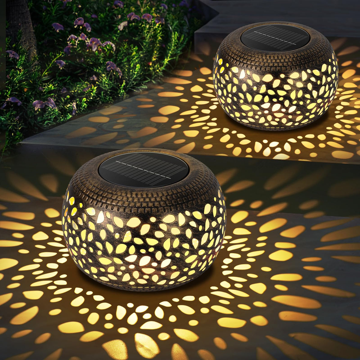 NFEVER solar lantern round bronze finish for outdoor decor and ambiance