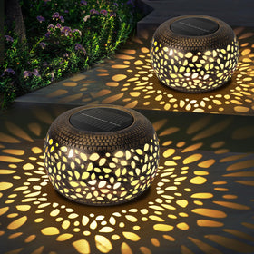 NFEVER solar lantern round bronze finish for outdoor decor and ambiance