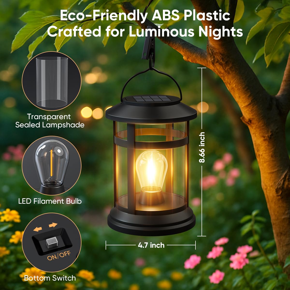 Solar panel powering NFEVER lantern during daytime.